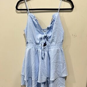 Light Blue Ruffle Tie-Front Dress